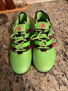 adidas Neon Green Athletic Shoes with Pink Accent